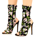 New Arrival Floral Embroidery 12cm High Heel Peep Toe Winter Women Shoes Boots